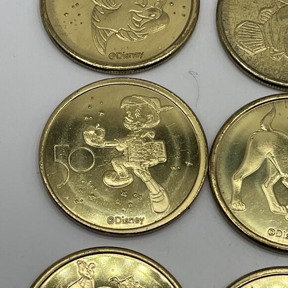 Set of 16 Walt Disney World 50th Anniversary Gold Medallion Coins USED AS IS - Picture 11 of 16